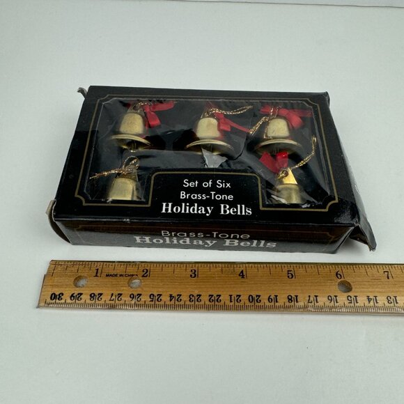 2 Vtg Pkgs Christmas Gold Brass Tone Bells Jingle w Red Ribbon w Orig Box READ - Picture 7 of 11